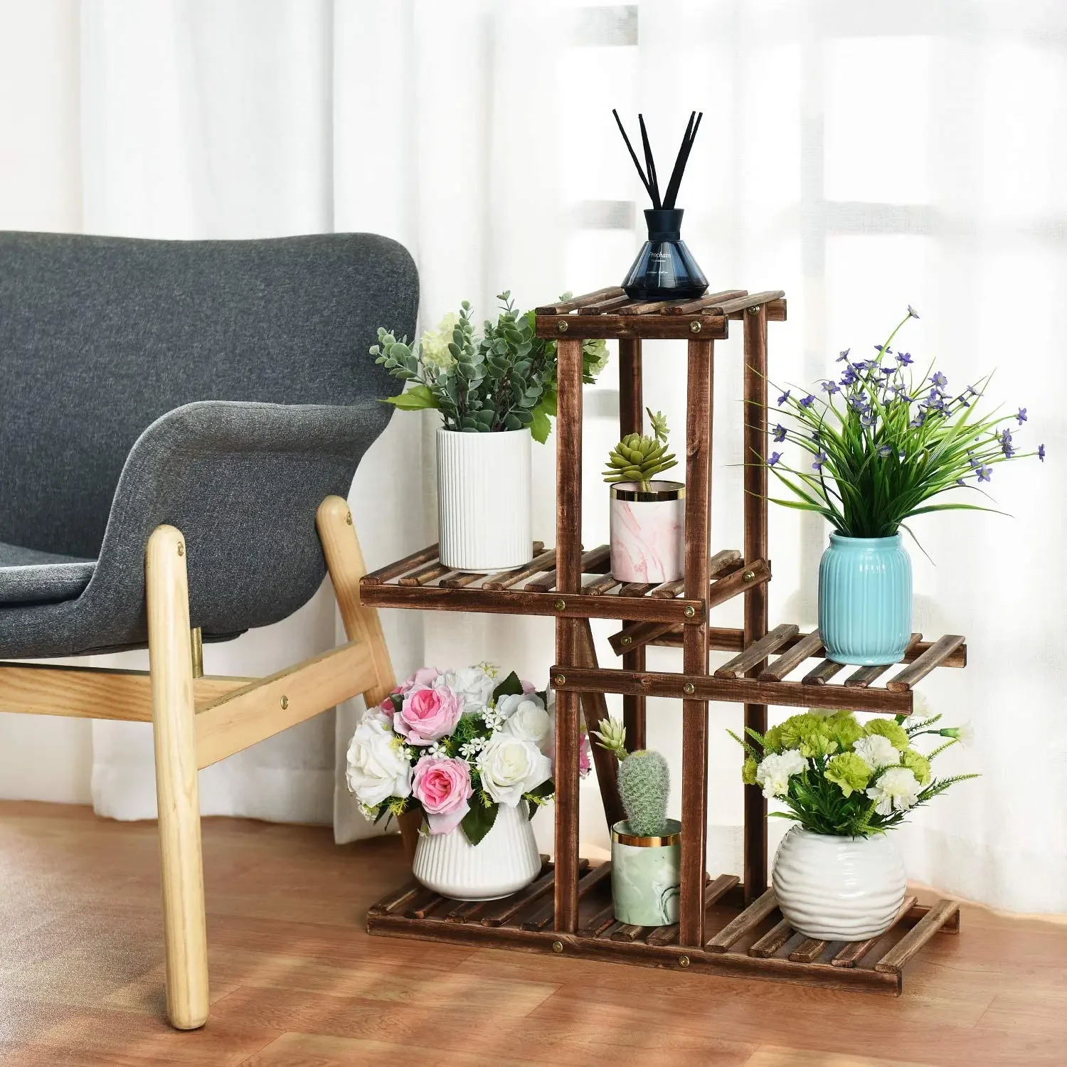 

Wood Plant Stand Indoor Outdoor,Plant Shelf Garden Shelf,Plant Shelves Holder Stand Display Higher Lower Wooden Flower Stands