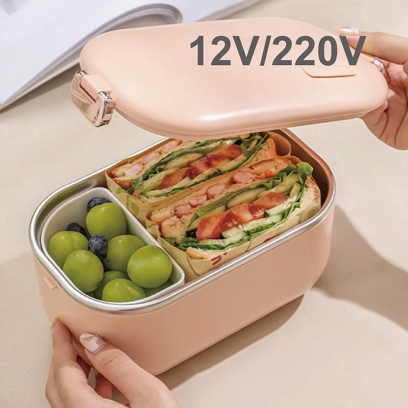 

12V/220V Car Electric Lunch Box Portable 304 Stainless Steel Waterless Heating Insulation Lunch Box Hot Rice Meal Heater 1000ml