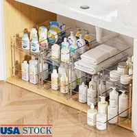 2 Tier Bathroom Organizer Under Sink Storage Clear Container Pull Out Bins Vanity Countertop Drawer Kitchen Pantry Cabinet 1