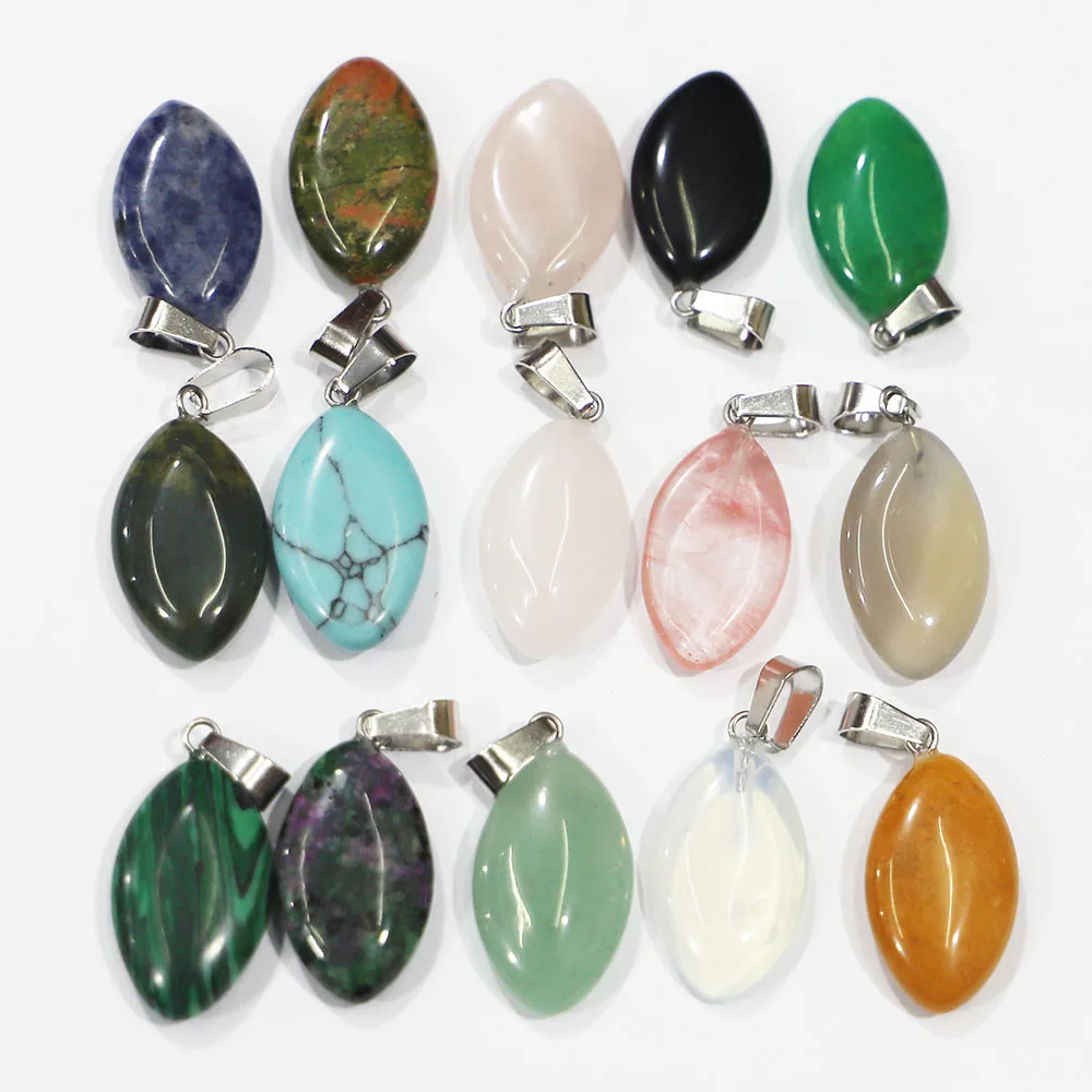 New Natural Stone Marquise Agate Crystal Necklace Pendant Reiki Charm Fashion DIY Jewelry Accessories Making 24Pcs Free Shipping