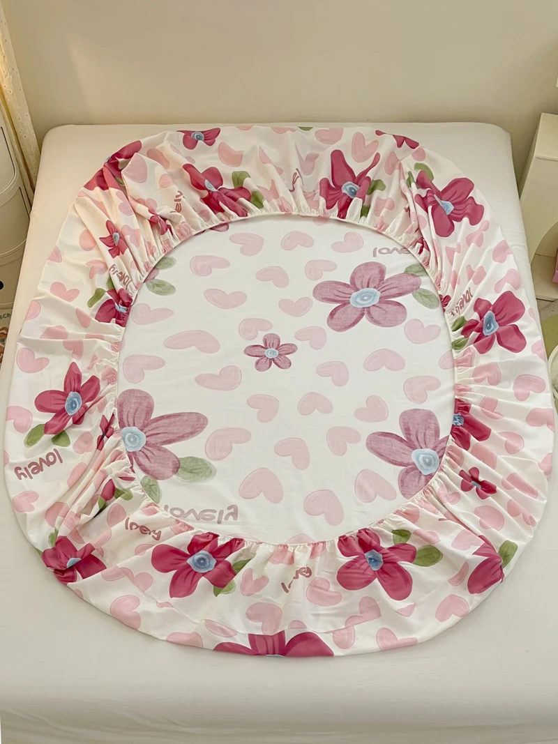 100%Pure Cotton Fitted Bed Sheet Sets with Pillowcase Flower Printing Bed Cover Single/Queen/King Size fundas de colchón Sheets 6