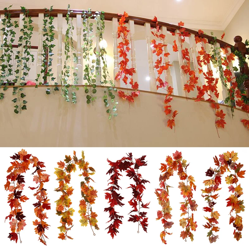 

Artificial Vine Red Autumn Maple Leaf Fake Garland Decoration Outdoor Hanging Christmas Halloween Thanksgiving Party Fall Decor