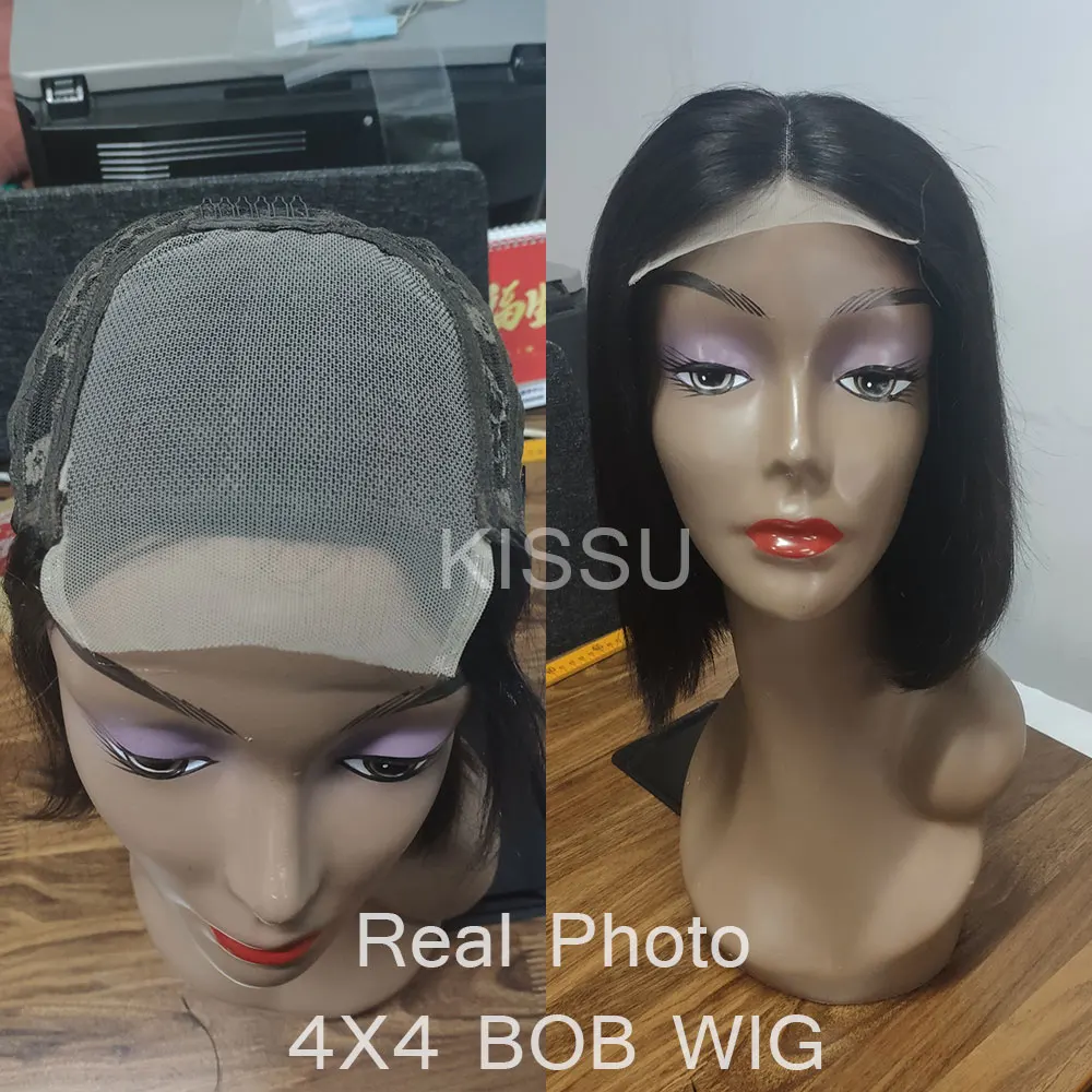 Short Bob Wig Lace Front Wigs 13x4 Bone Straight Brazilian Human Hair Wigs Pre-Plucked Transparent 4x4 Closure 180% Density