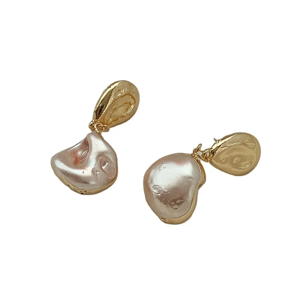 Minar Unique Design Irregular Baroque Pearl Long Drop Earrings for Women Gold Color Metal Geometric Dangle DEarrings Oorbellen hoop earrings