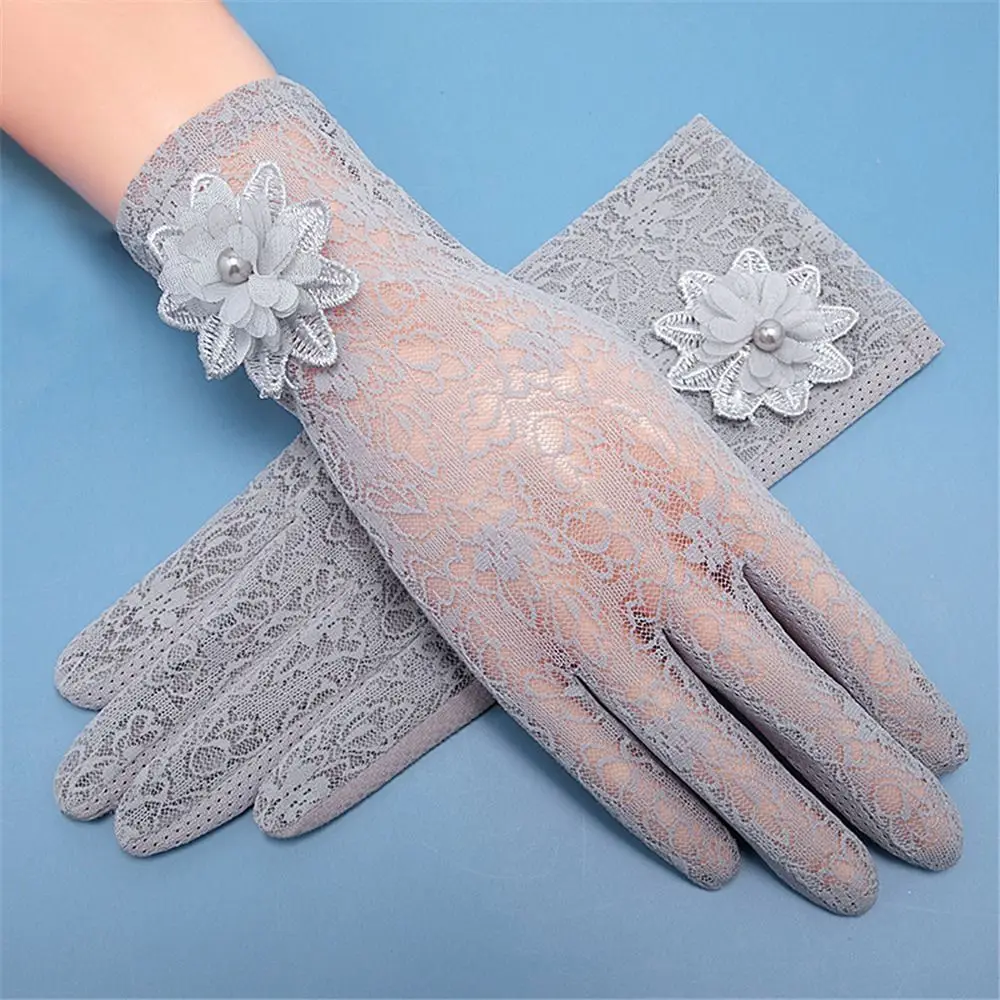 Summer Breathable Riding and Driving Flowers Mittens Sunscreen Gloves Ice Silk Lace Gloves