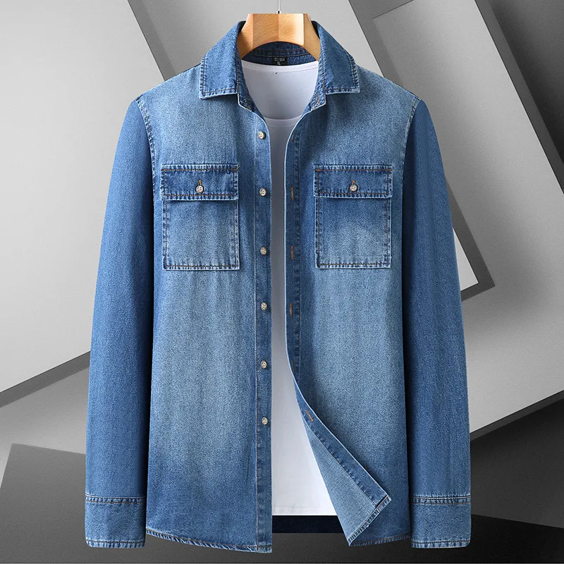 Men's Casual Loose Denim Shirt Spring and Autumn Plus Size LXL2XL3XL 4XL 5XL 6XL 7XL 8XL denim shirt long sleeved shirt