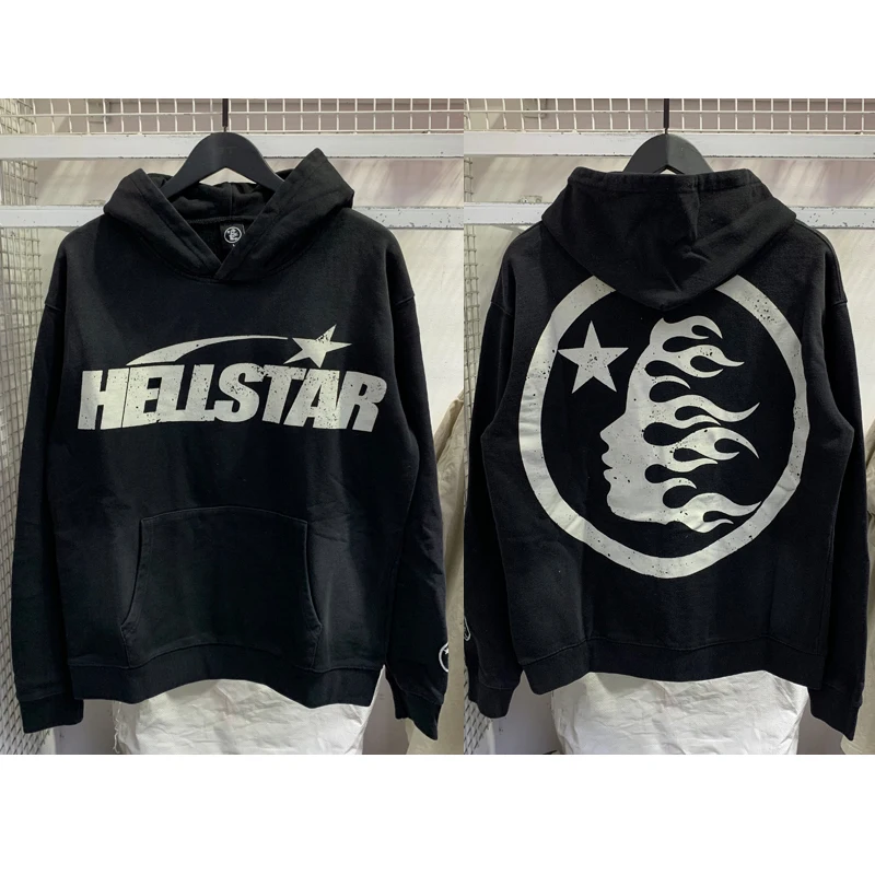 

Черные классические универсальные толстовки с капюшоном Hellstar для мужчин и женщин, высококачественные пуловеры с оригинальной этикеткой HELLSTAR