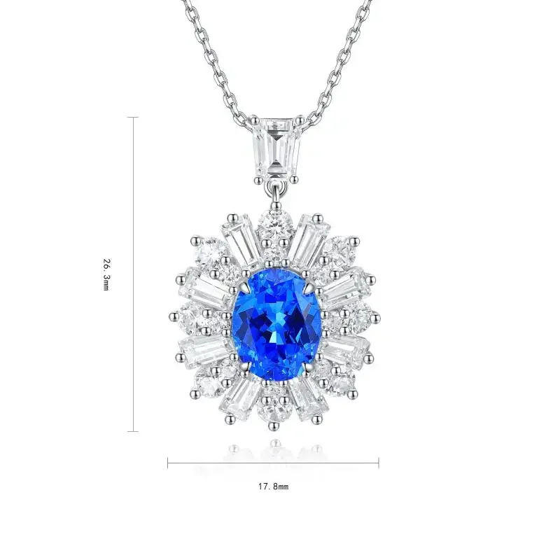 

RUIF S925 Silver Oval Shape 2.42ct Lab Grown Cobalt Spinel Simulated Diamond Necklace for Women Jewelry