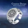 Eudora 925 Sterling Silver Viking Compass Ring Opening Adjustable Amulet Ring For Women Man Personality Punk Jewelry Gift 5