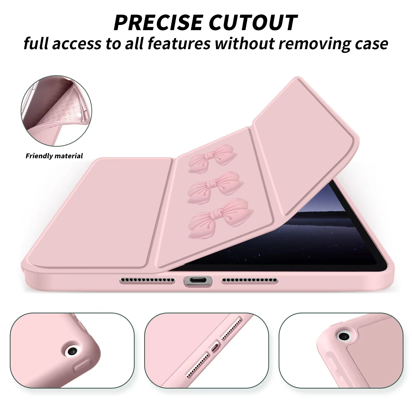 DIY Bow Trifold Stand TPU Soft Back Tablet Case - 8.3 Inch, 2024 Edition