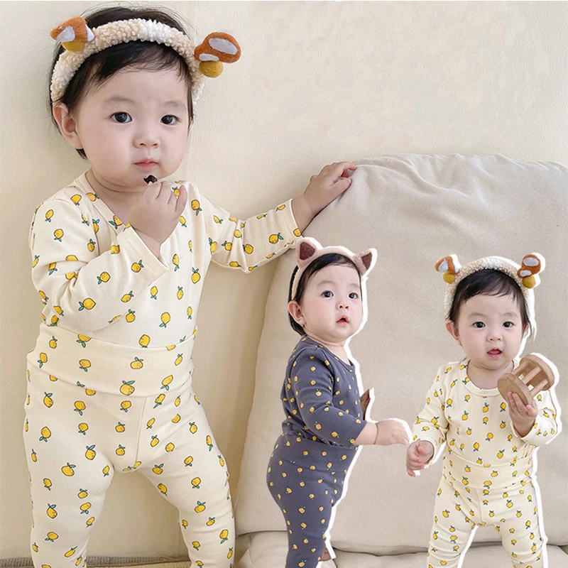 Autumn Children&rsquo;s Sleepwear Korean Casual Boys Girls 2 Piece Loungewear Set For 3 6 9 12 18M kids sleepwear sets