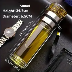 Leakproof Travel Mug with Tea Infuser - Double Layer Borosilicate Glass Tumbler - 350 - 500ml (500ml)