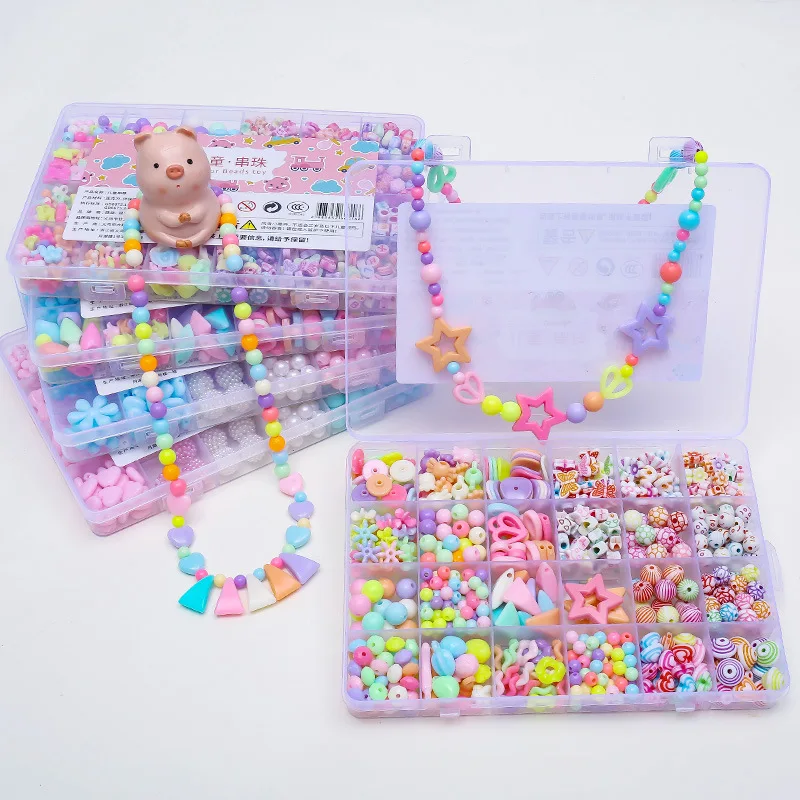 

DIY handmade bead material bag Braided bracelet necklace Ring Make children's acrylic bead jewelry set girl gift