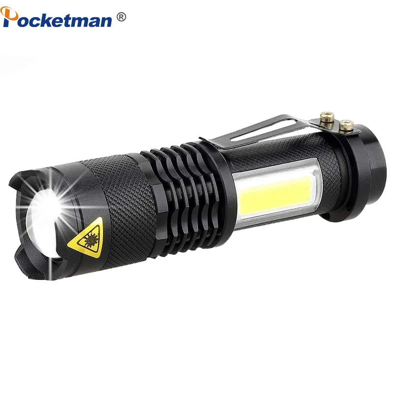 

Powerful Q5+COB LED Flashlight Mini Flashlight Pocket Emergency Light Waterproof Torch Zoomable Flashlight with 4 Modes