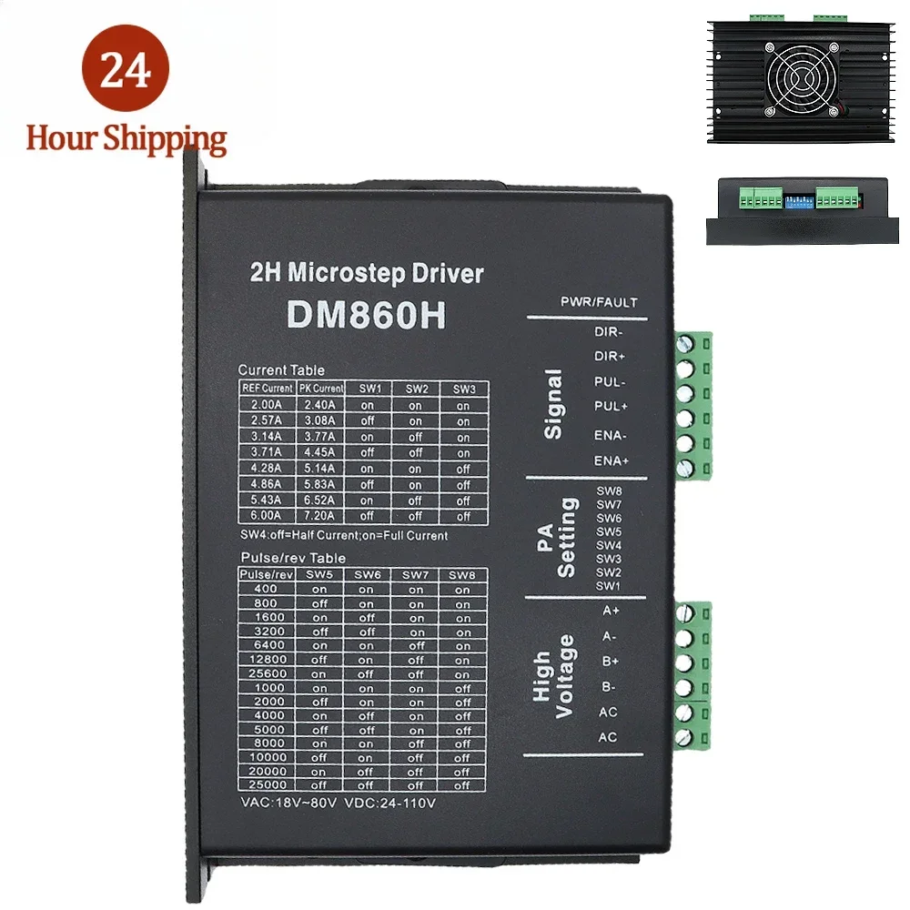 

Модуль привода шагового двигателя DM860H 0-200 кГц AC18-80V или DC 24-110 В 2a-7. 2A 2H для микрошагового привода Nema34