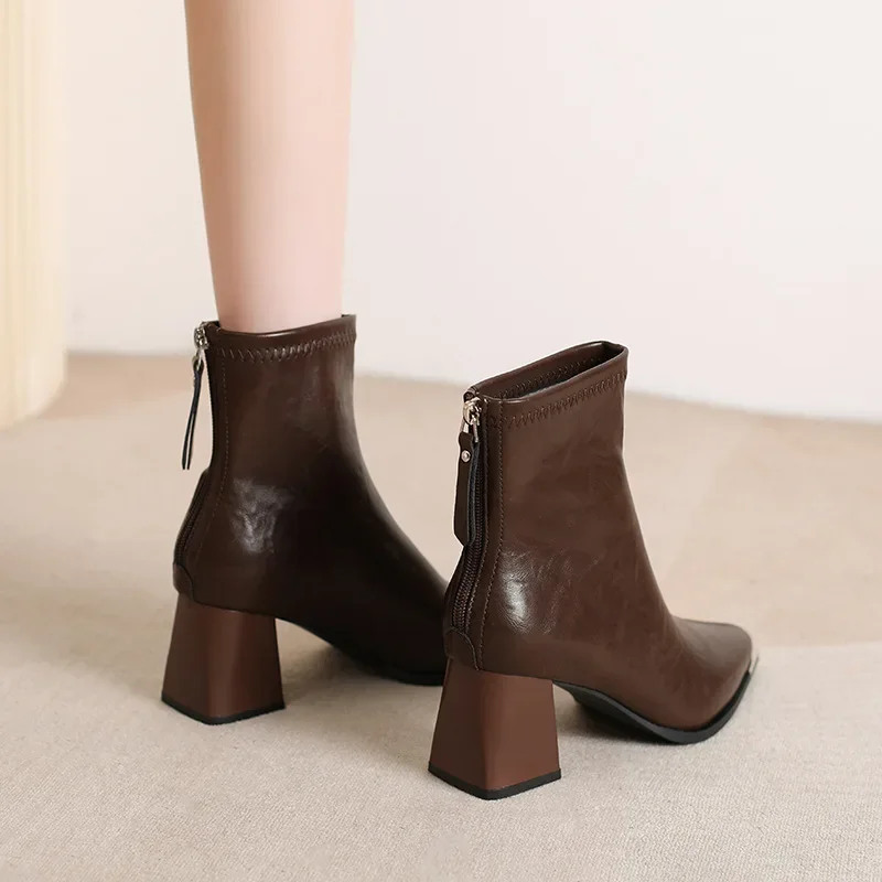 Thick Heel Pointed Toe Women Ankle Boots Autumn Winter Keep Warm Shoes Street Style Banquet Party Short Botas Mujer 2026