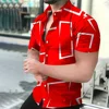 Men's Geometric Lines Solid Color Printed Shirt Short Sleeve Button Comfortable Men's Shirt Hawaii Business Leisure Vacation Top 2