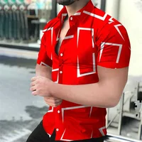 Men's Geometric Lines Solid Color Printed Shirt Short Sleeve Button Comfortable Men's Shirt Hawaii Business Leisure Vacation Top 2