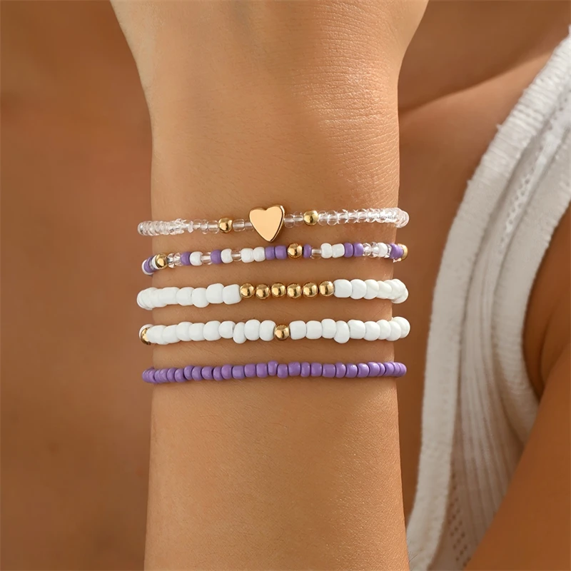 Fashion Handmade Multilayer Stacked Bracelets Set for Women Elegant Imitation Pearls Braided Beads Chain Bracelets Party Jewelry - 5