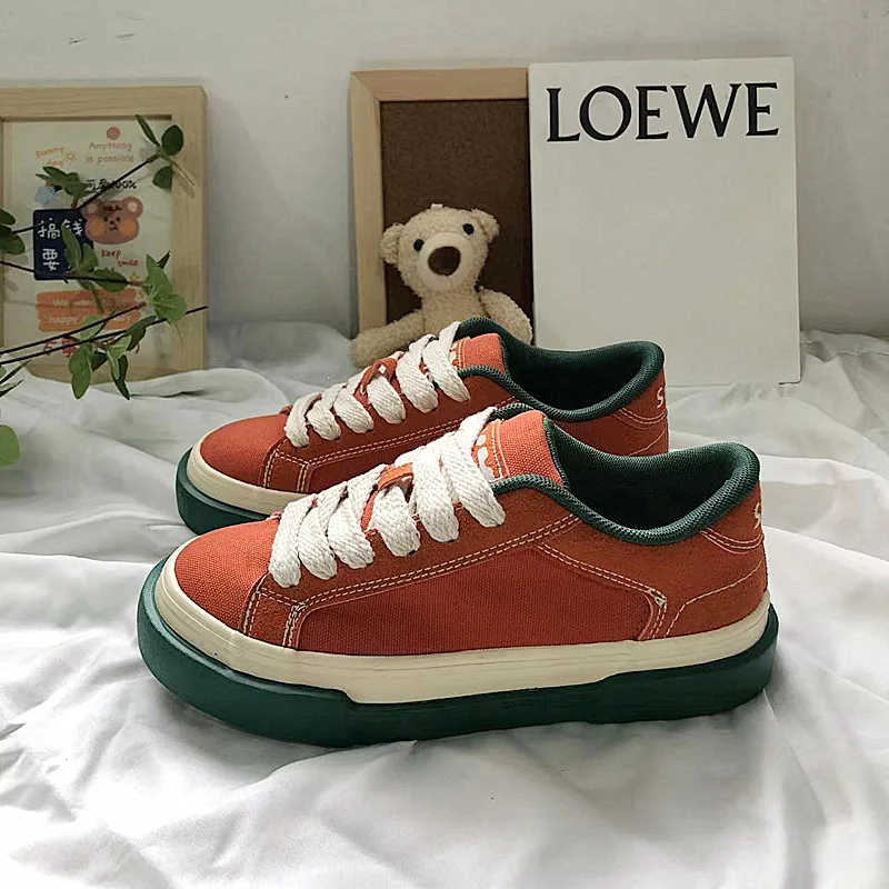 

Новинка 2024, модные трендовые туфли в стиле ретро с низким верхом, весенние парусиновые туфли на шнуровке, универсальные японские контрастные туфли