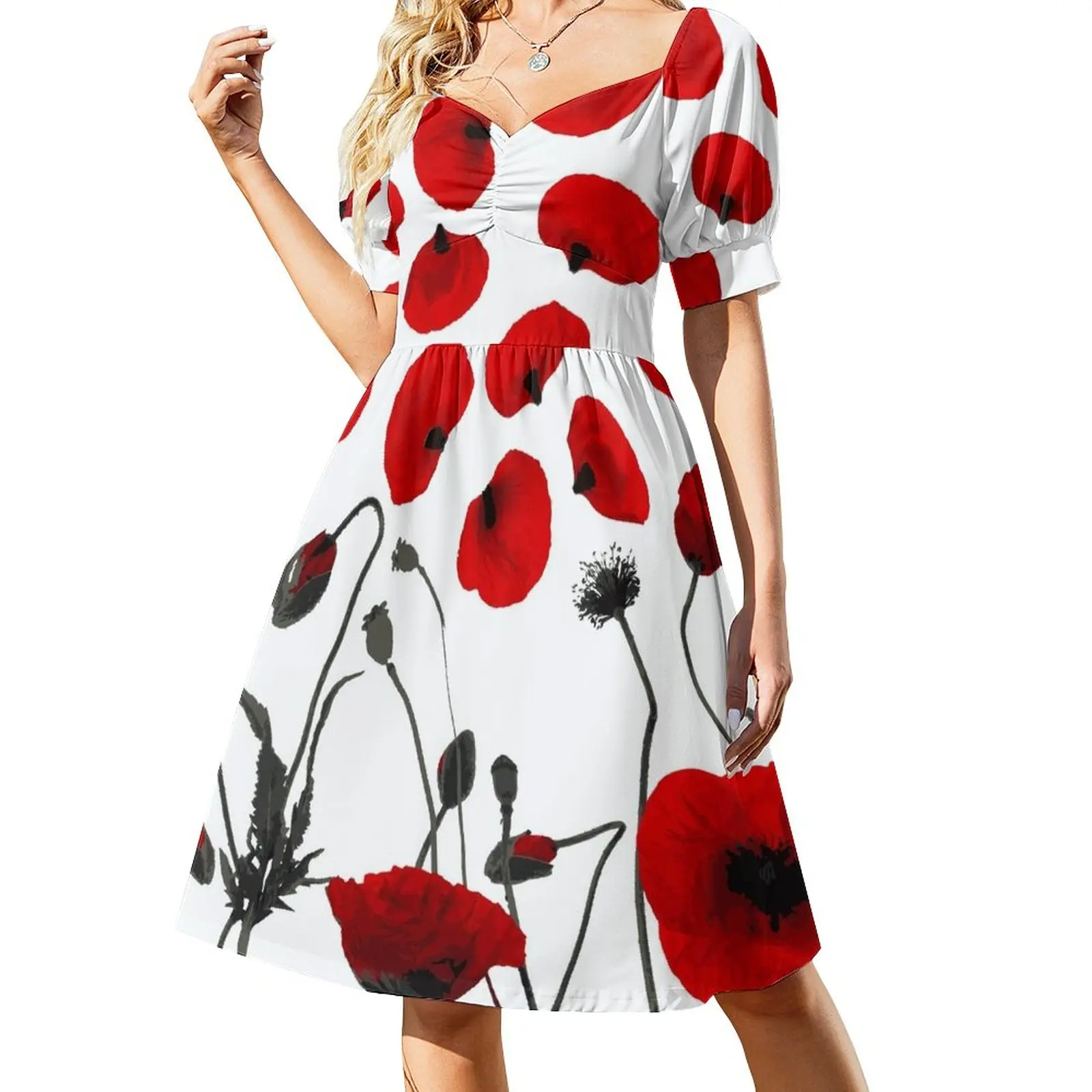 

Modern Black and Red Flowers and Petals Sleeveless Dress luxury dress dress for women 2024