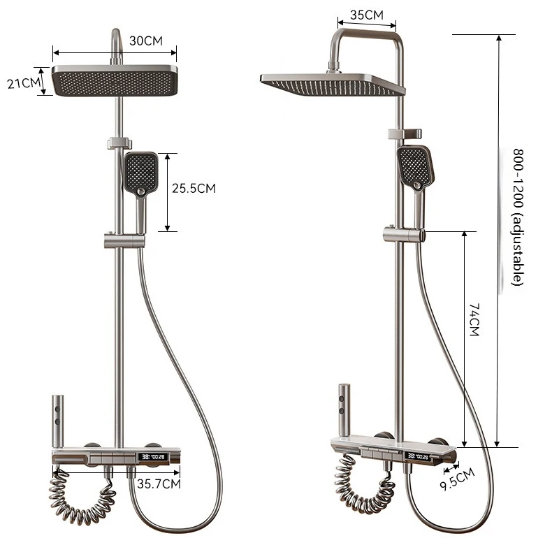 Piano Key Shower Full Set Digital Display Showers System Set Hot and Cold Shower Faucet Rainfall Bathtub Booster Shower 5