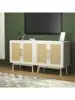 JOZZBY Rattan Sideboard Buffet Cabinet Set of 2 White Cabinet with Rattan Doors and Adjustable Shelves Accent Cabinet fo 1