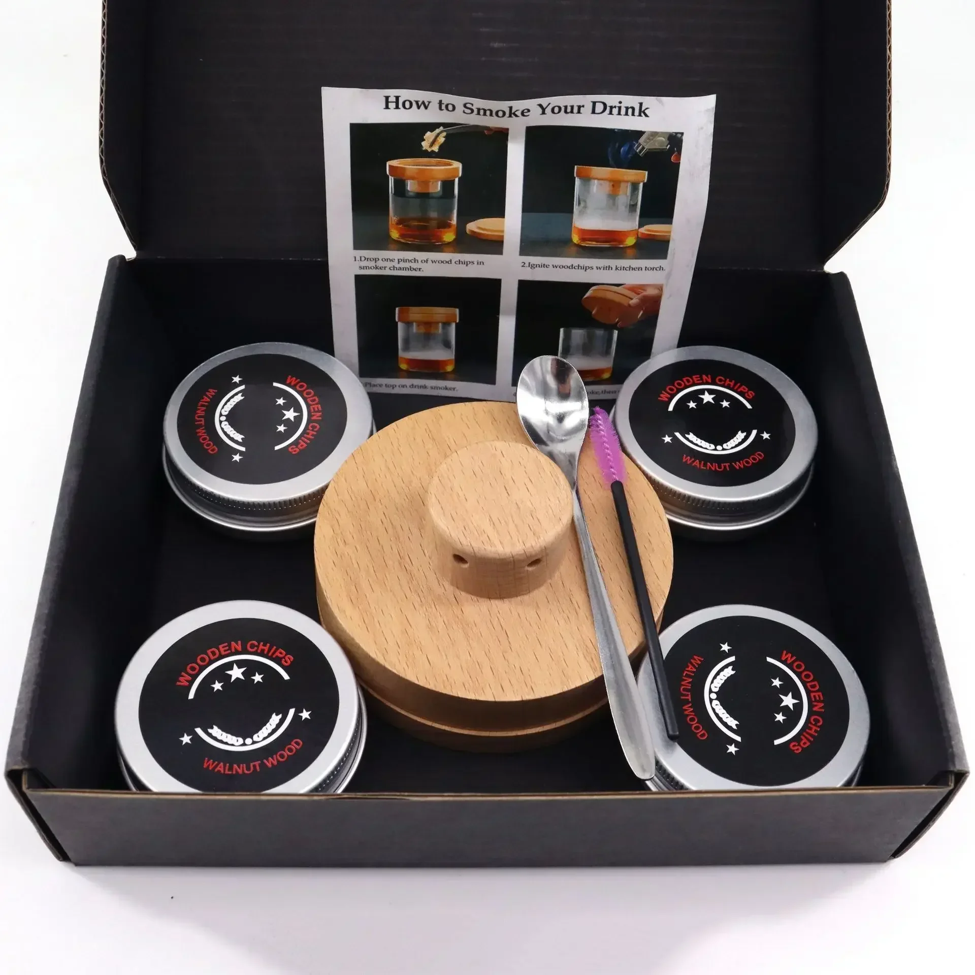 Cocktail Smoker Set Bar Wooden Smoked Wood Hood Whiskey Smoking Wood Chips Box Cocktails Infuser Kit Kitchen Accessories cocktail smoker kit