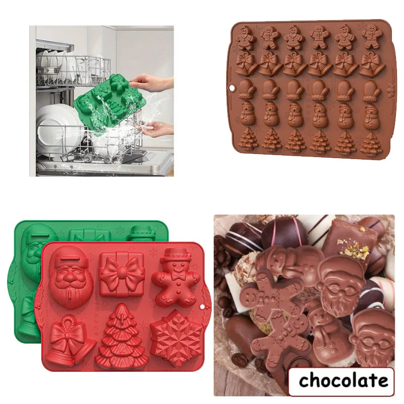 Silicone Baking Molds Set Santa Tree Snowflake Gift Shapes for Holiday Cookies Chocolates Baking Molds DIY Christmas Treats