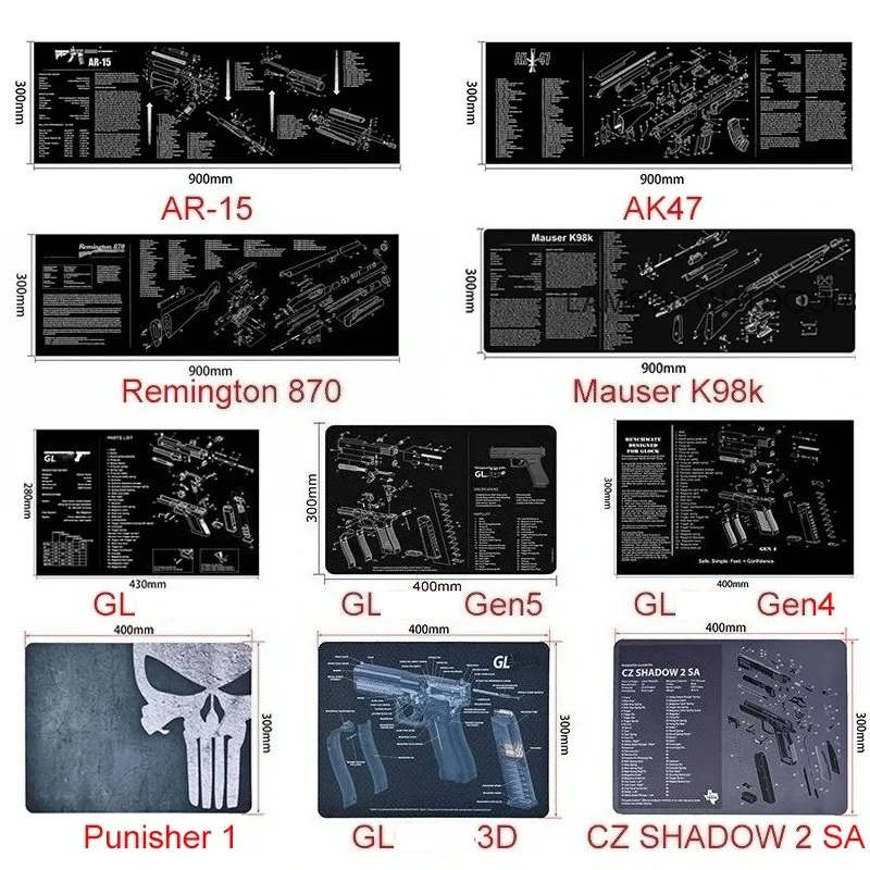 Gun Cleaning Mat Gun Cleaning Rubber Mat Mouse Pad AR15 AK47 Remington 870 GLK GEN4 GEN 5 CZ-75 Punisher P220 P226 P229 Beret 92 1911 3D