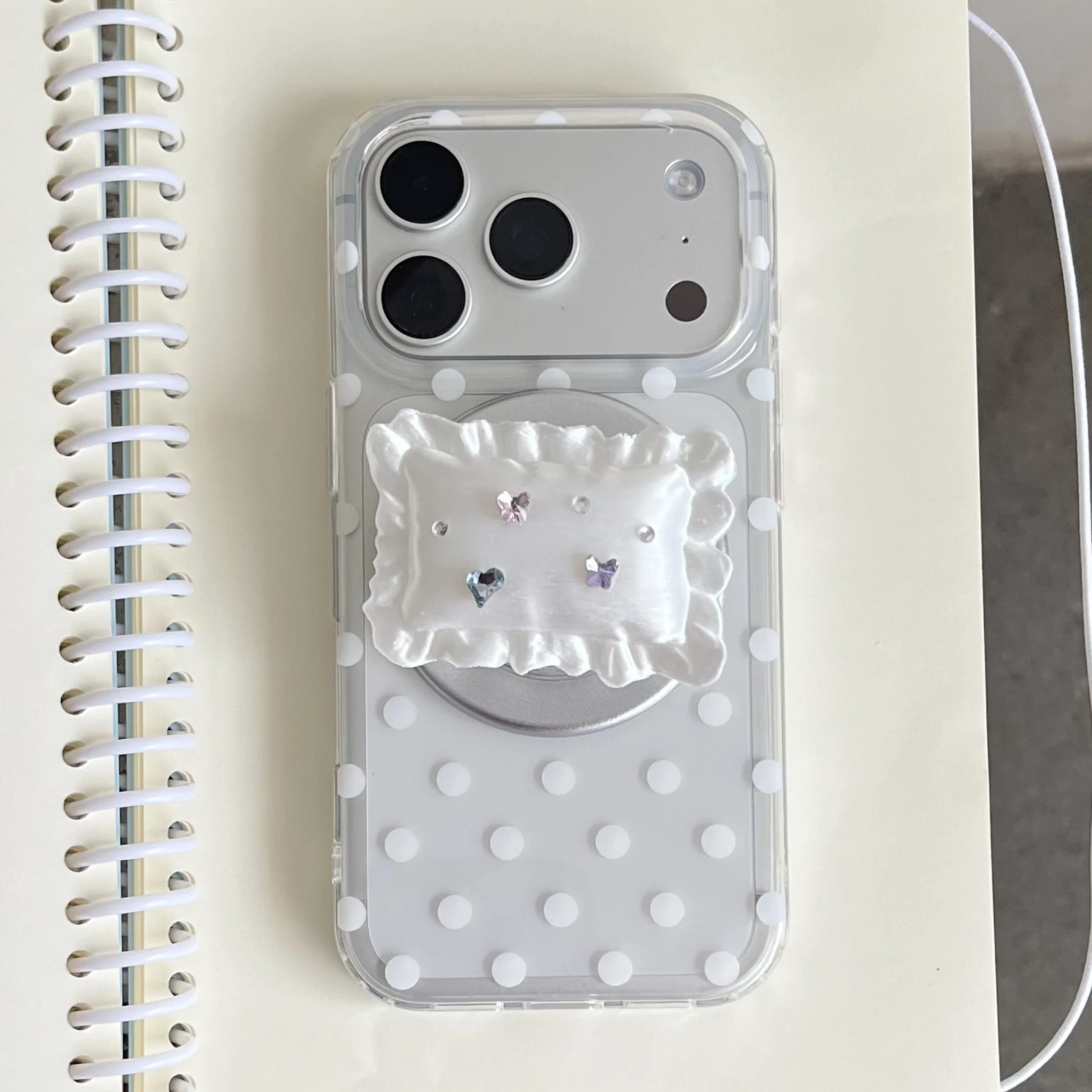 Polka Dot Double Layer Shockproof Magnetic Case with Pillow Holder