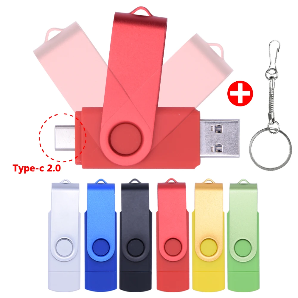 금속 USB 플래시 드라이브, 2 in 1 USB 2.0 C 타입 OTG 펜 드라이브, 4GB, 16GB, 32GB, 64GB, 128GB, 고속 USB 스틱 펜드라이브, 키 체인 포함