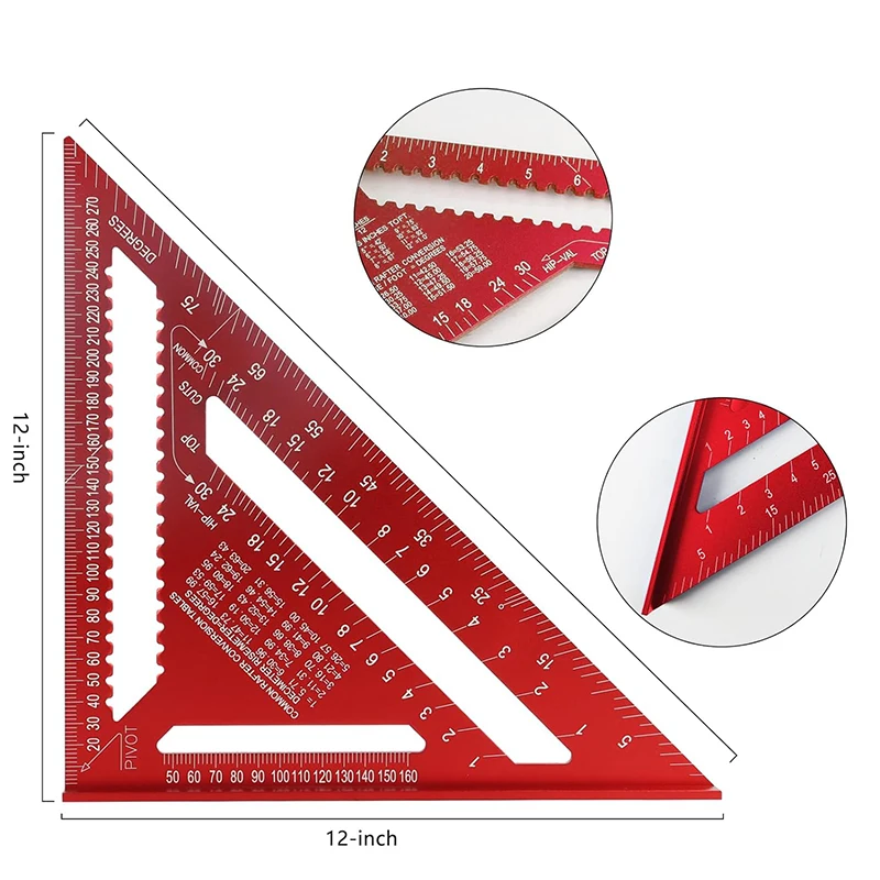 7/12-inch Metric/inch 2-in 1 Triangle Ruler Square Protractor, High-precision Aluminum Alloy Triangle Ruler Woodworking Tools