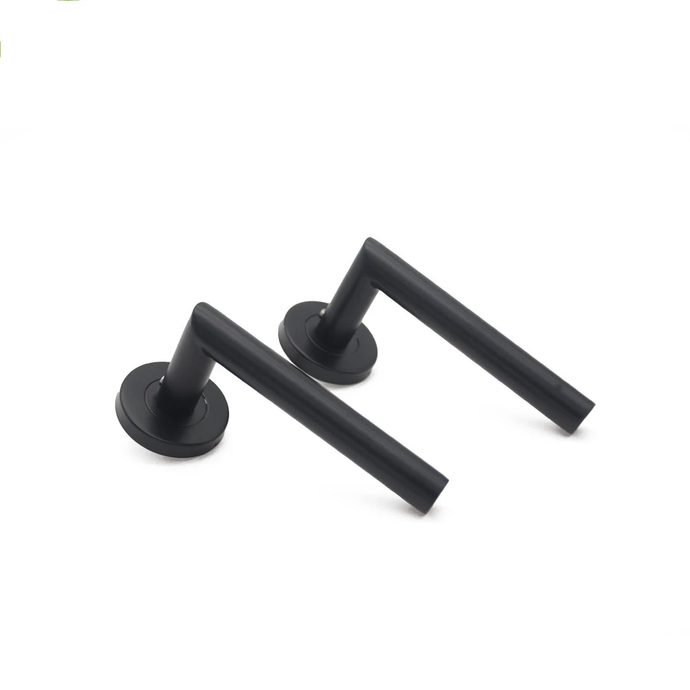 304 Brushed Stainless Steel Tube Hollow Spray Paint Frosted Black Round Cover Split Right Angle Door Handle