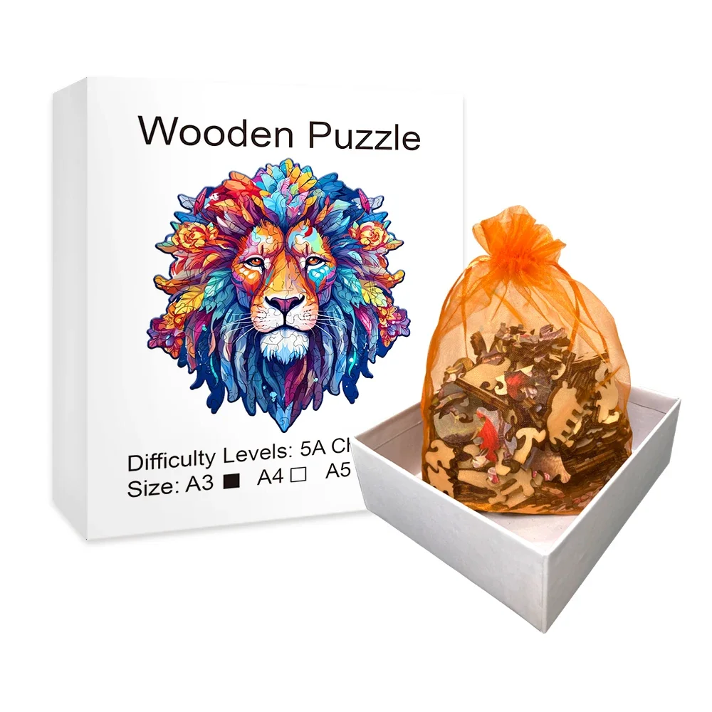 Wooden Puzzle Model Assembly Three Dimensional Irregular Shaped Animal Lion Pattern Wooden Puzzle Decompression Puzzles 4