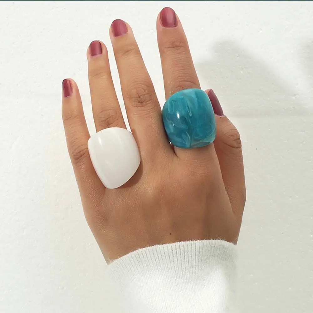 Set Of Resin Colorful Wide Knuckle Rings - Stackable Acrylic Joint Rings, 18mm Diameter - View #12