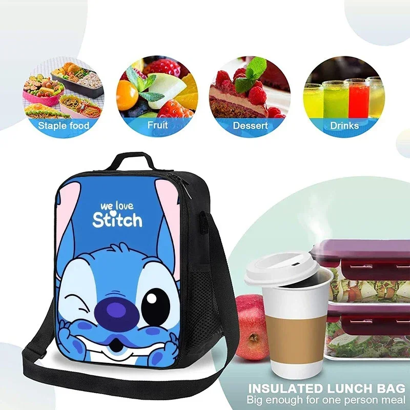 Disney Stitch Lunch Bags For Kids Students Portable Zipper Camping Picnic Bags Waterproof Thermal Insulated Freezer Bags Girls