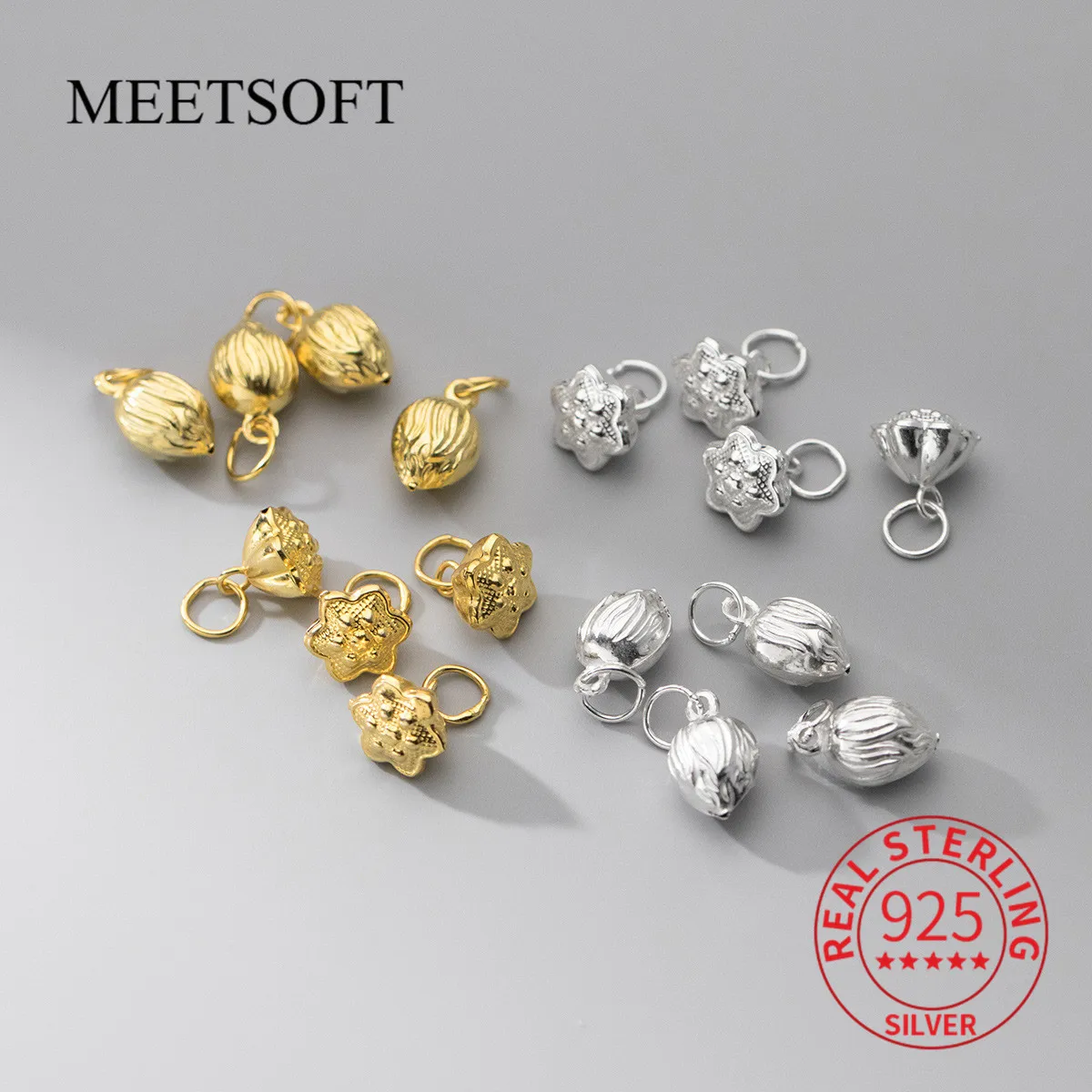 

MEETSOFT Classic S925 Sterling Silver Bud Lotus Flower Bell Pendant Charms Of DIY Handmade Braided Bracelets Accessory Wholesale