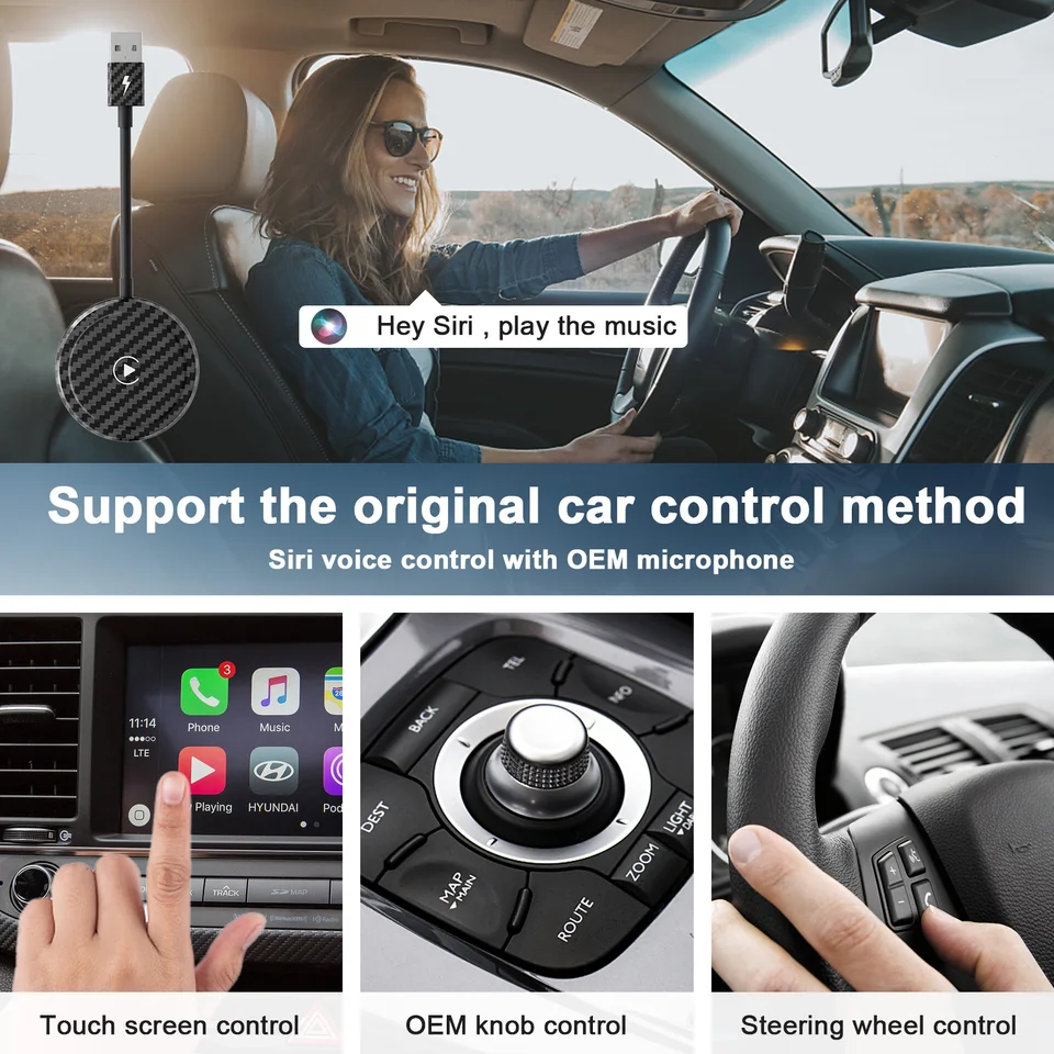 Draadloze CarPlay-adapter voor autoradio, Apple CarPlay Dongle-adapter Converteer bekabelde CarPlay naar draadloze CarPlay voor autoradio, draadloze Apple CarPlay-adapter Auto-Connect voor iOS 10