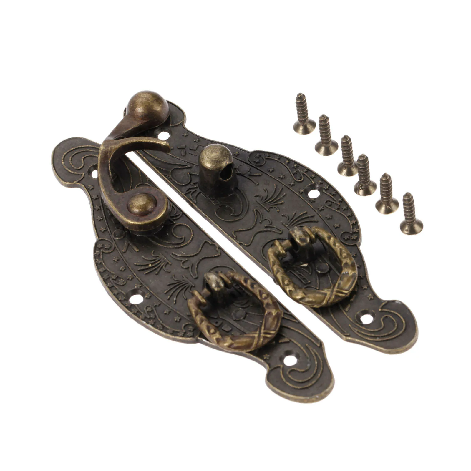 Antique Brass Wooden Case Hasp Vintage Decorative Jewelry Gift Box Suitcase Hasp Latch Hook Furniture Buckle Clasp Lock 90*50mm