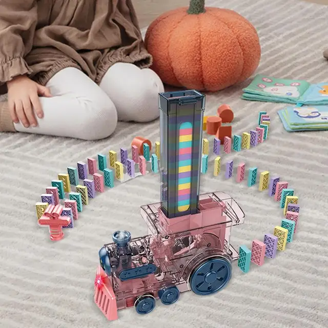 Domino Train Small Automatic Electric Trains Creative Domino Machine With Lights And Sound Toddler STEM Toys Fun Kindergarten To 3