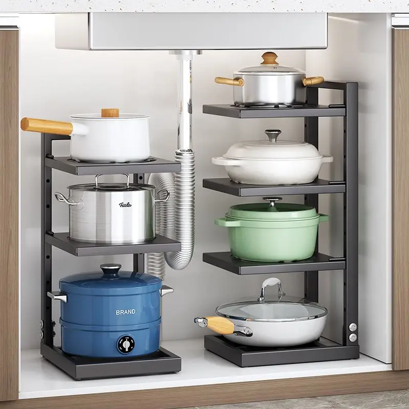 

Multi-layer Kitchen Storage Shelf Organizer Rack Cabinet Corner Shelves Home Organization Pot Pan Holder Kitchen Accessories