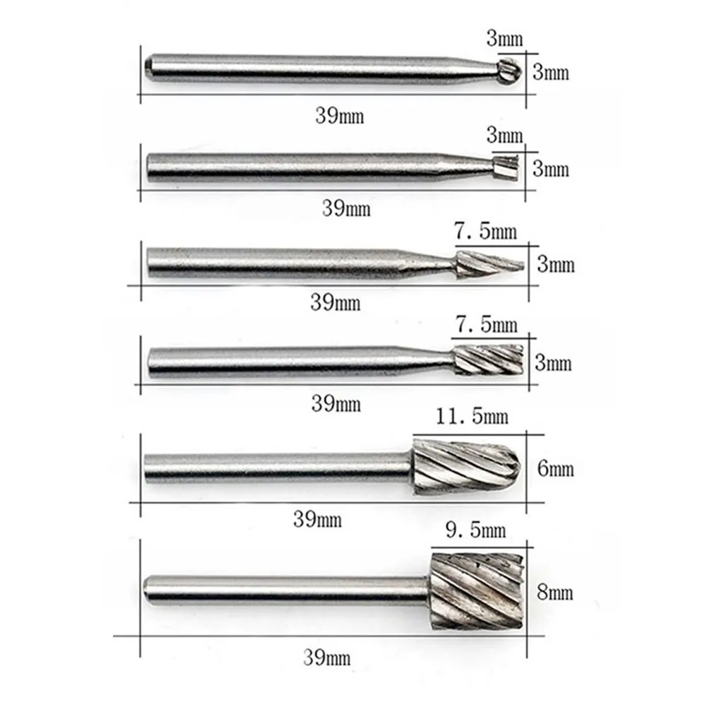 Marble Burr bits Metal Grinder Tool 6pcs Wear-resistant Set Kit Spare Attachment Parts 39mm HSS Tools Accessories