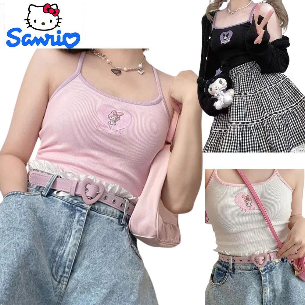 

Sanrio Hello Kitty Kuromi Melody Clothing Y2K New Sexy Sweet Girls Top Short Versatile Anime Pattern Tank Top Underwear Gift