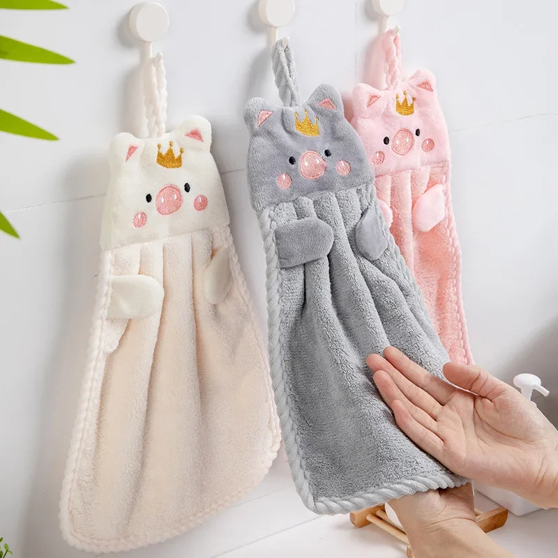 

1Pcs Soft Korean Style Hand Towel Cartoon Pig Embroidery Handkerchief Absorbent Household Wall Mounted Kitchen Bathroom Supplies