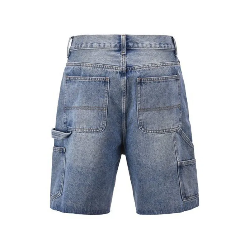 Retro Washed Denim Shorts Men's Straight Fold Jeans Shorts Streetwear Hip Hop Cowboy