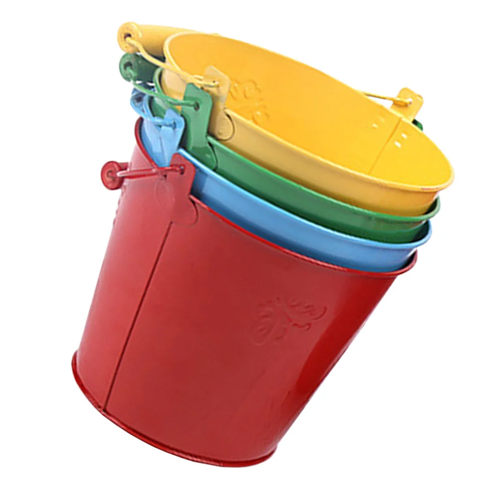 4 Pcs Galvanized Beach Bucket Child Children's Toys Kids Sand Iron Water Playthings 6