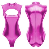 Women Sexy One Piece Swimsuit Fashion Metallic Cutout Bodysuit Sleeveless Leotard Female Pool Party Beachwear Night Clubwear