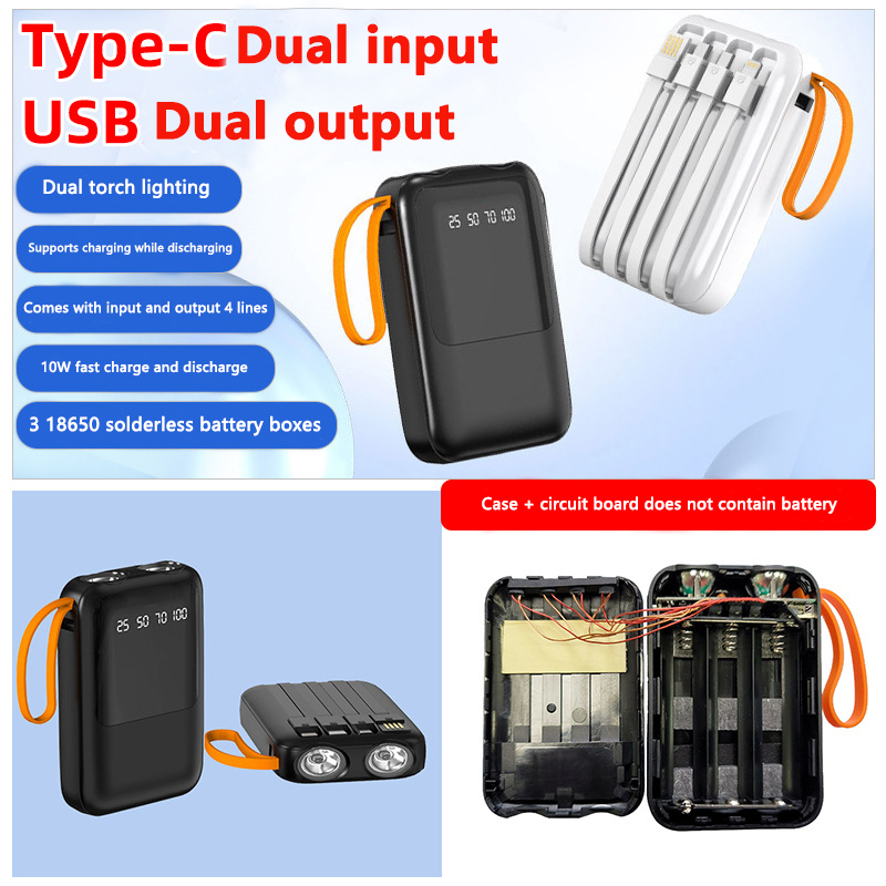 DIY 18650 Power Bank Case 4 in 1 Battery Charge Storage Box Shell Micro USB Type C with Flashlight For Charging Mobile Phones