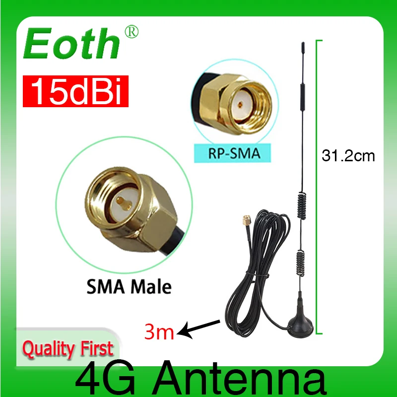 Eoth 1 2pcs 4G LTE Antenna 15dbi SMA Male female Connector Aerial 698-960/1700-2700Mhz IOT magnetic base 3M Clear Sucker Antena lot 2pcs banggood 1 to 2 way rj45 female splitter socket network cable adapter lan ethernet connector adapter for pc laptop